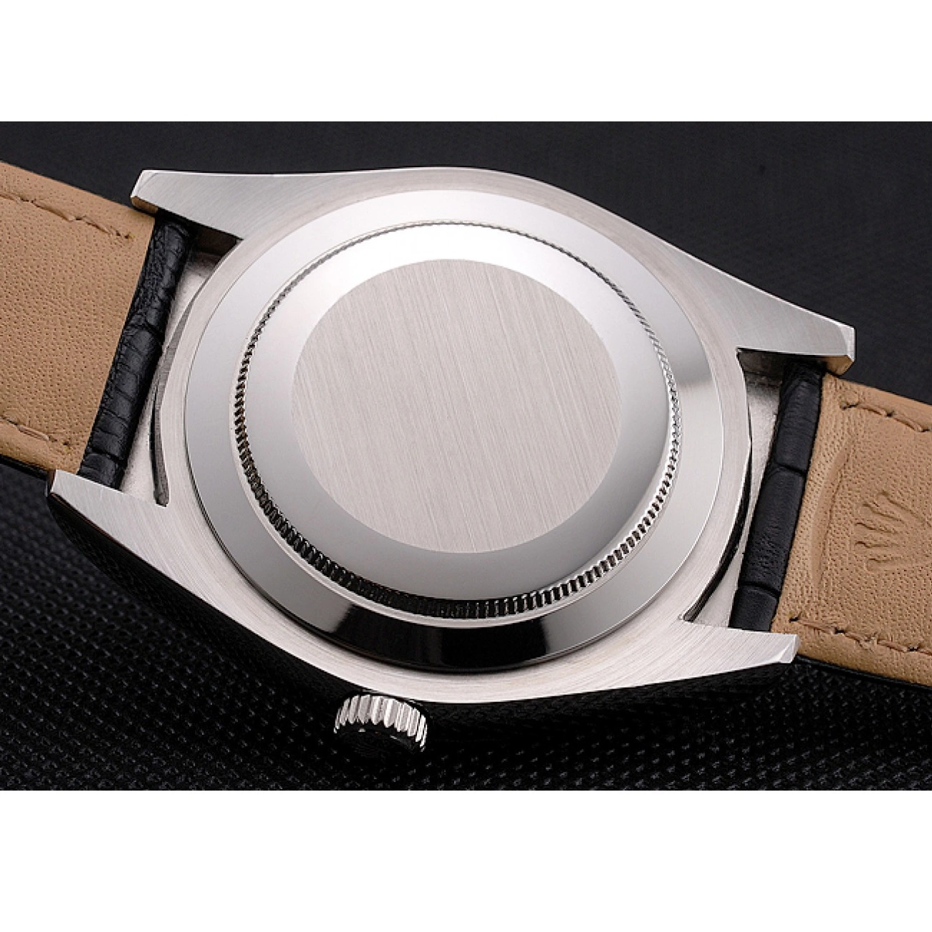 Aaa replica watch Dial Dweller Steel Black Leather Black Rolex Strap Stainless Sky Case 0729